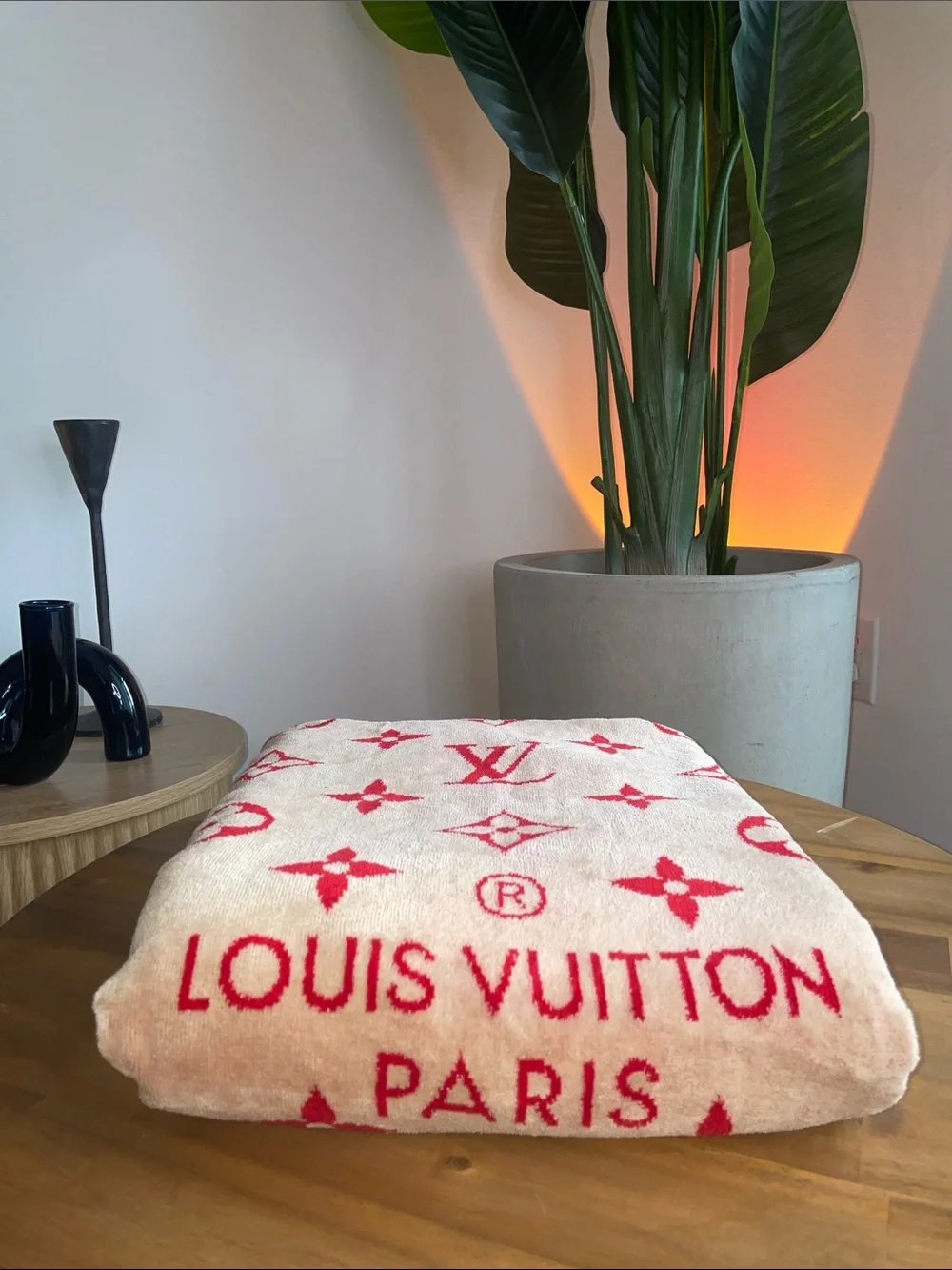 Louis Vuitton Pink and Red Logo Beach Towel - Reversible to Red with Pink Logo